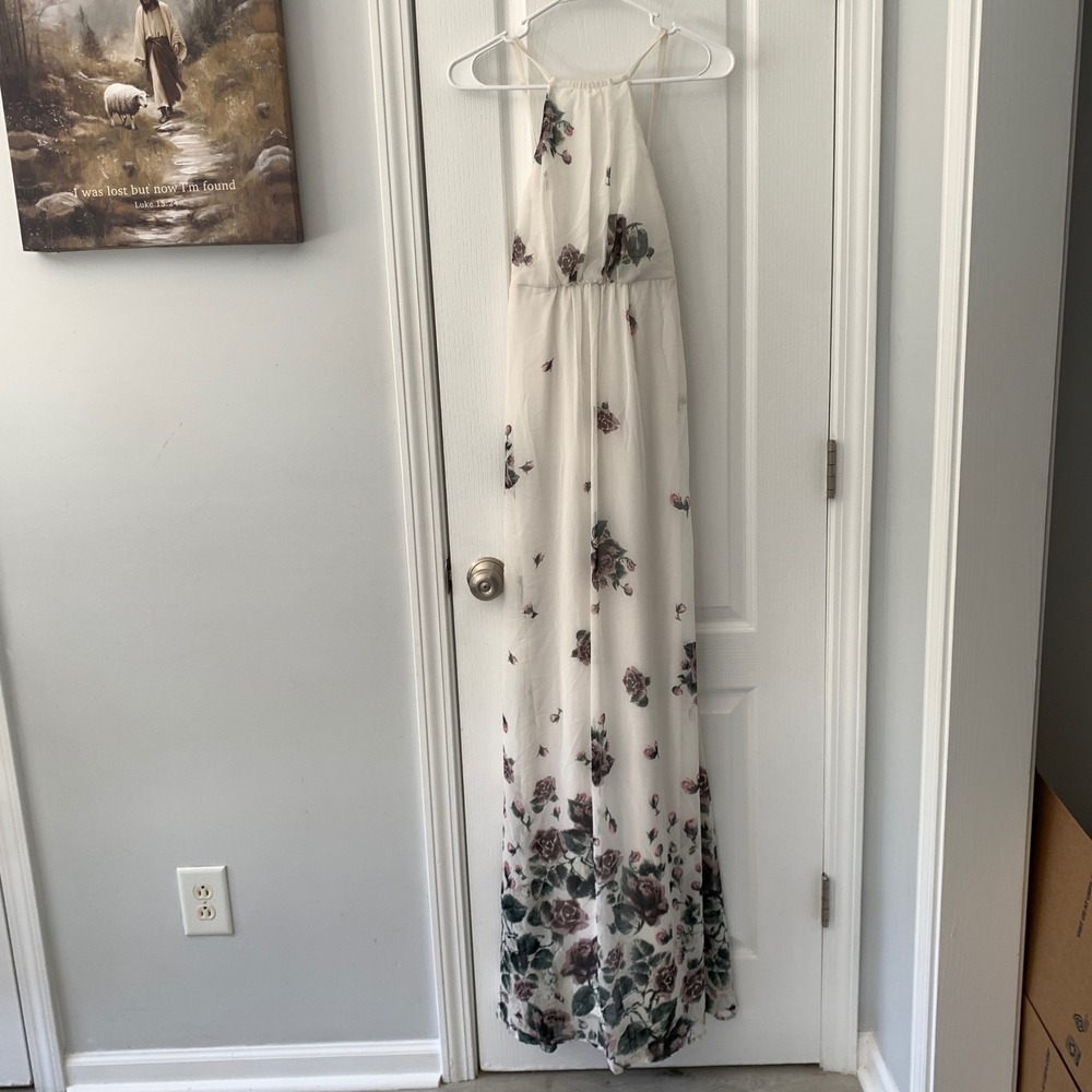 Show Me Your Mumu Floral Maxi Dress White Rose Halter High Neck‎ XXS Wedding